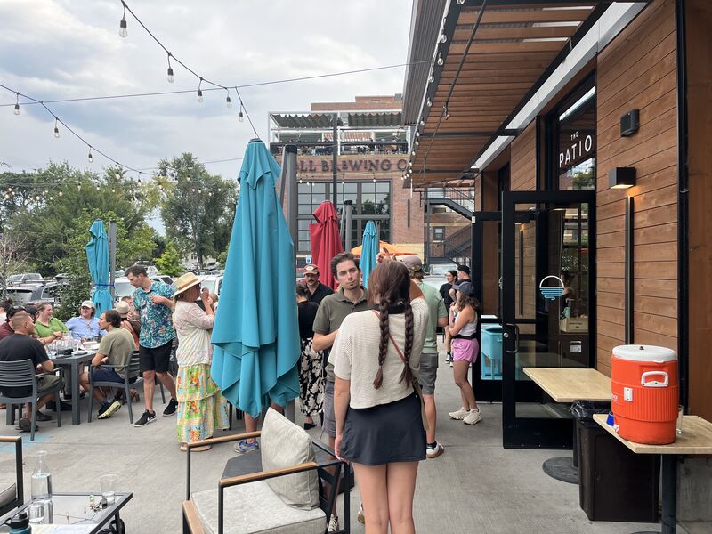 Gathering at the brewery patio
